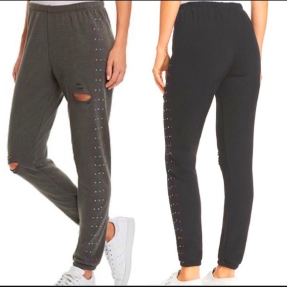 Wildfox Pants - Wildfox gray distressed rhinestone joggers